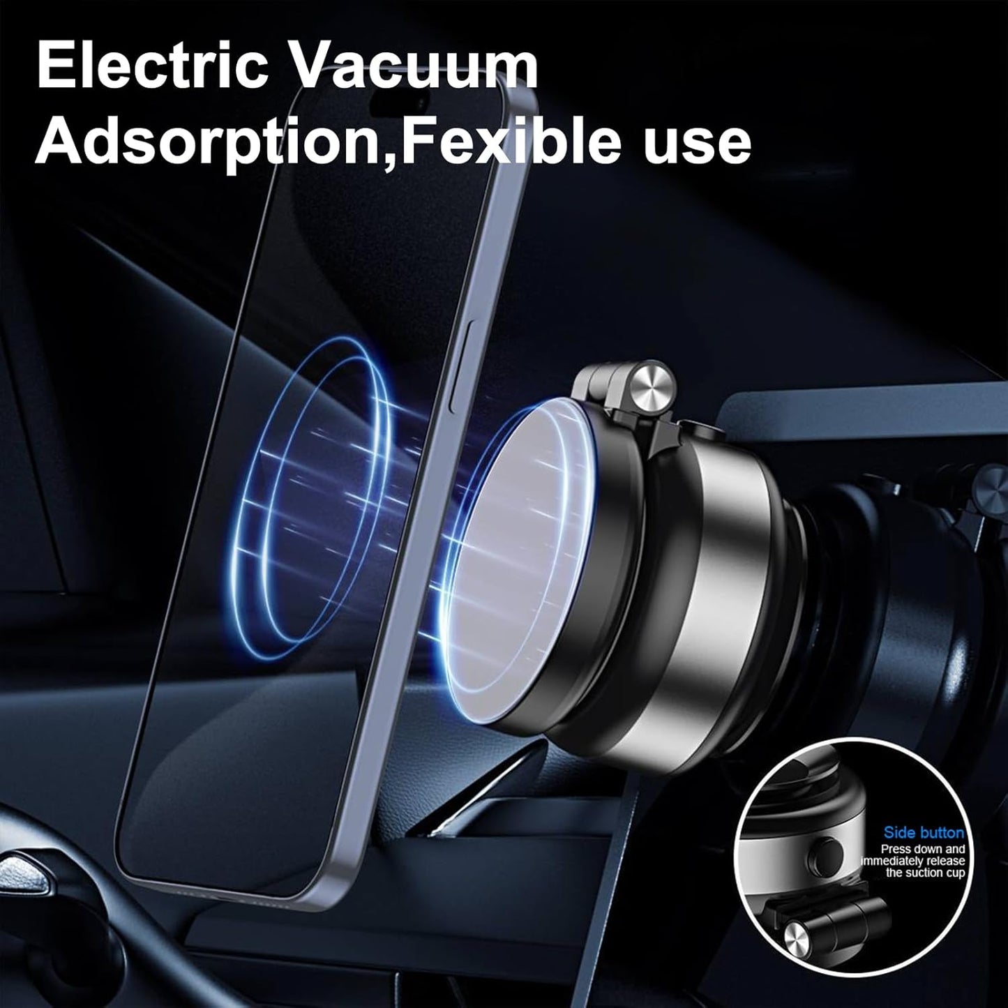 Electric Vacuum Magnetic Phone Holder,Adjustable and Foldable Magnetic Car Phone Holder for Smooth Surfaces,Compatible with Magsafe iPhone16/15/14/13/12, Silver