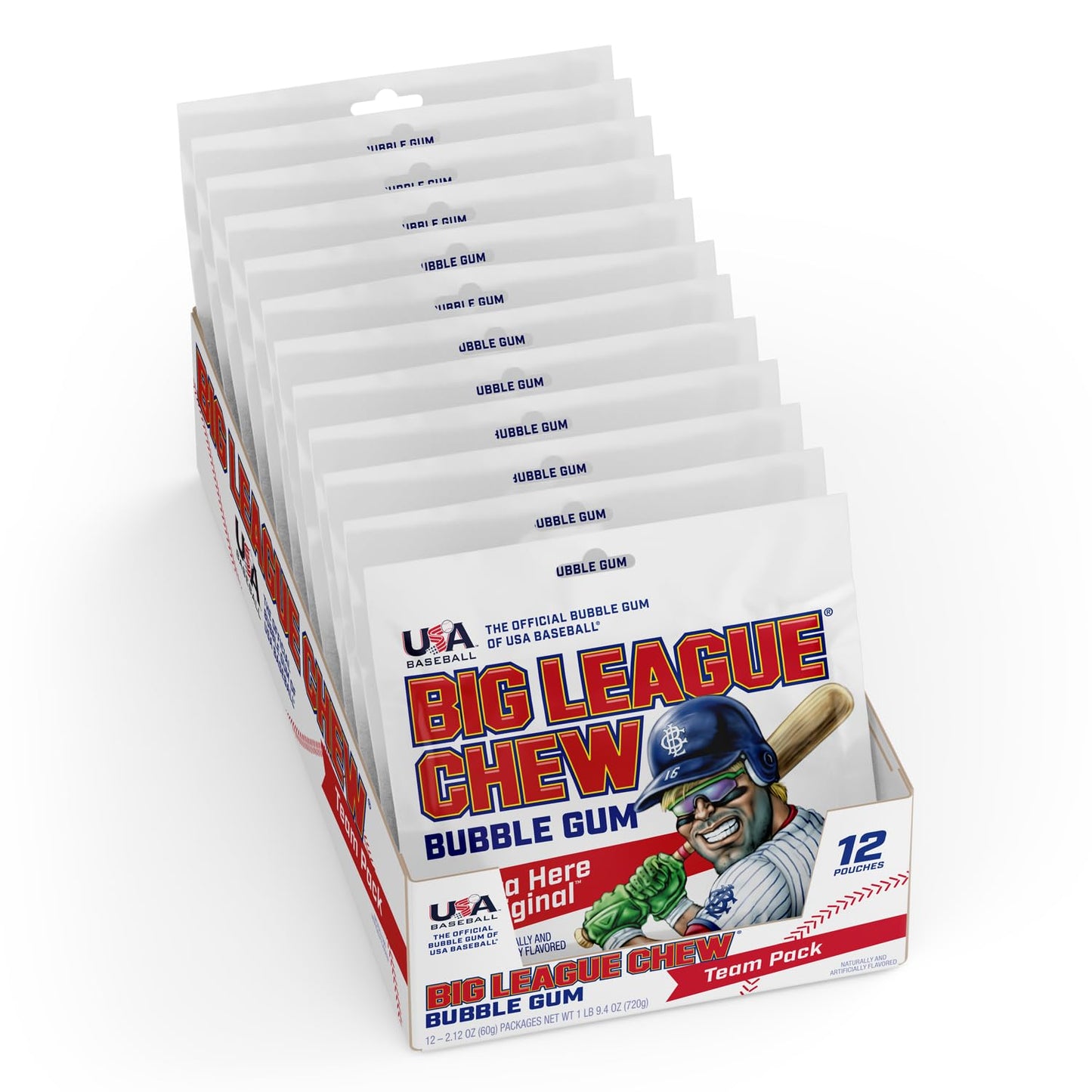 Big League Chew Outta Here Original Bubble Gum - Classic Ballpark Flavor | Perfect for Baseball Games, Teams, Concessions, Parties, and More | Pack of 12 Bags (2.12oz Each)