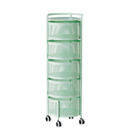 No Assembly Required Vegetable Storage Rack, 4-Tier Rotating Fruit Basket with Wheels, Heavy Duty Carbon Steel Kitchen Storage Cart