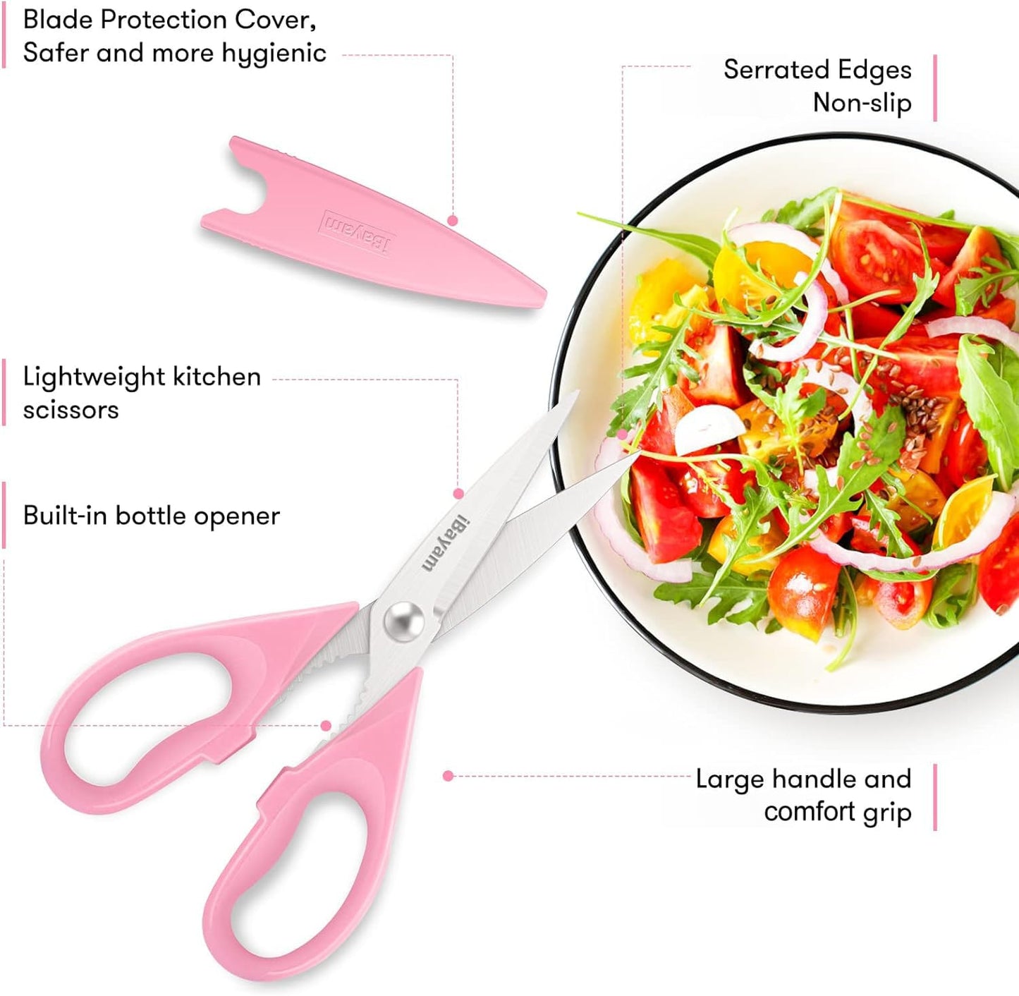 iBayam Kitchen Scissors All Purpose Heavy Duty, Kitchen Cooking Utensils Set, Cooking Gadgets Meat Poultry Shear Dishwasher Safe Food Cooking Scissors Stainless Steel Utility Scissors, Kitchen Gifts