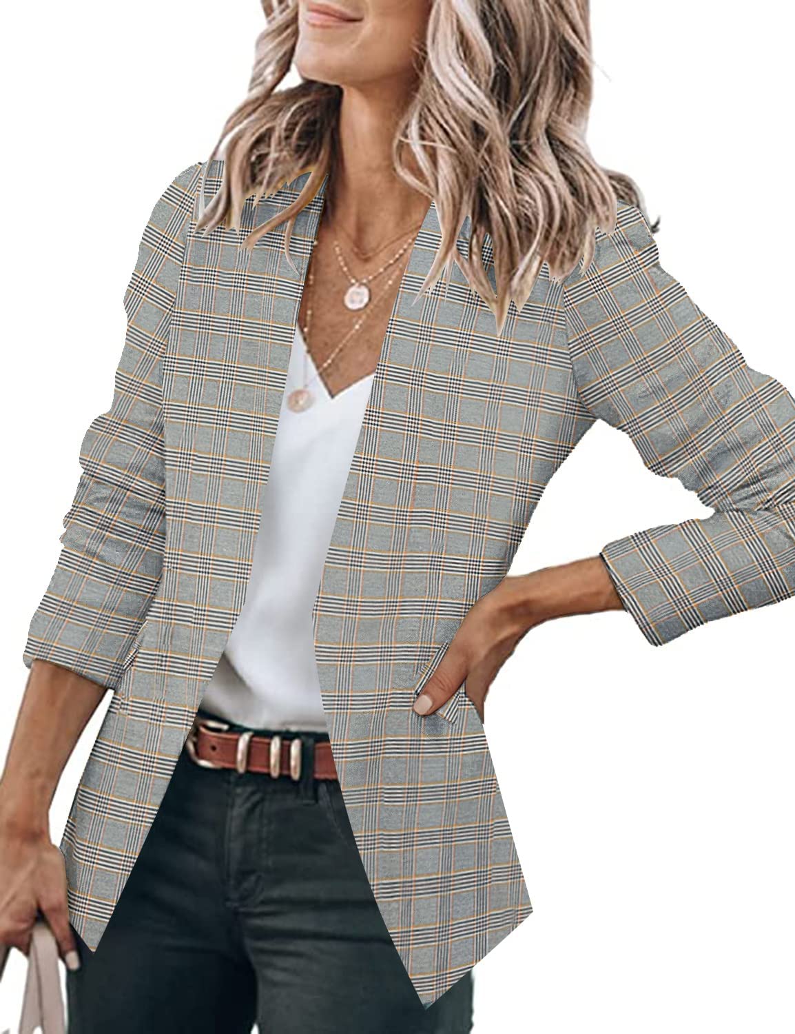 Veste de costume blazer de travail décontractée à poches ouvertes sur le devant pour femme GRAPENT 