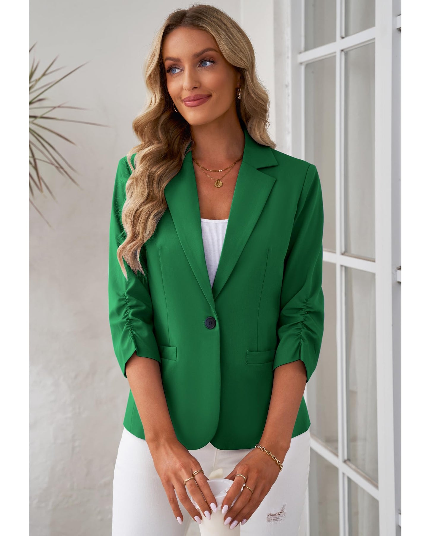 LookbookStore Blazer für Damen Anzugjacken Eleganter Blazer mit 3/4-Ärmeln Business-Casual-Outfits für die Arbeit