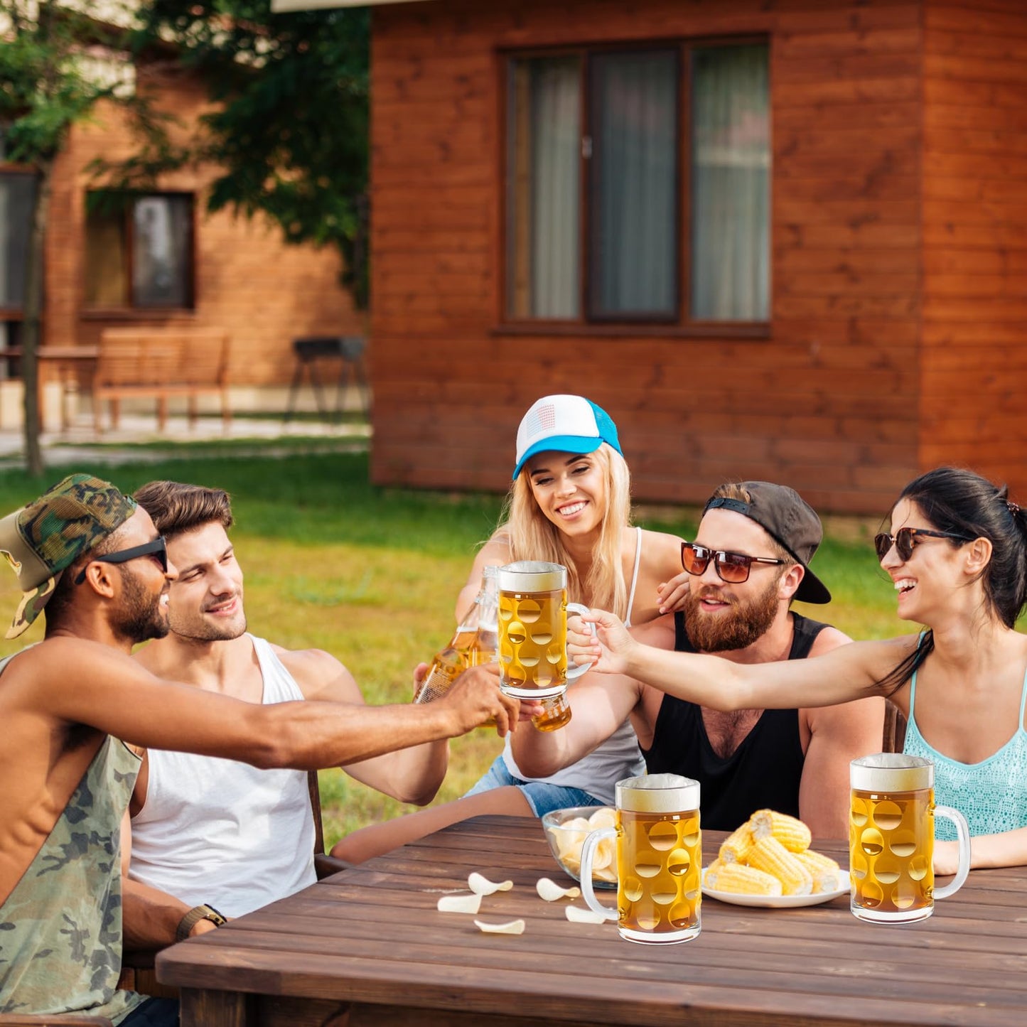 Chopes à bière de 20 oz, grands verres à bière allemands transparents avec poignée pour hommes, lot de 2 