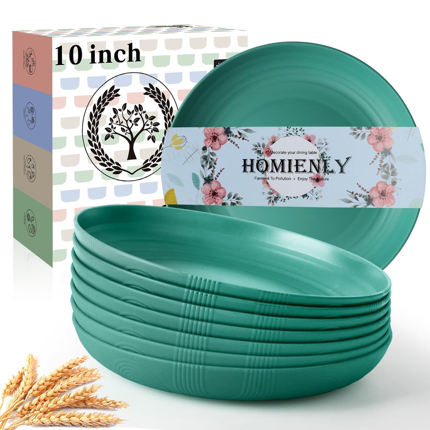 Homienly Wheat Straw Dinner Plates – Unbreakable set of 8