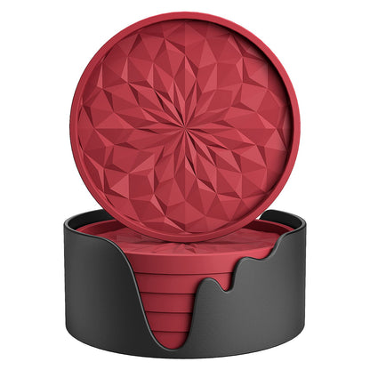 Silicone Coasters with Holder – 6-Pack, Thickened Non-Slip Deep Tray Drink Coasters