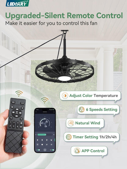 Outdoor Hanging Ceiling Fan with Light – 3CCT, 6-Speed, IP65