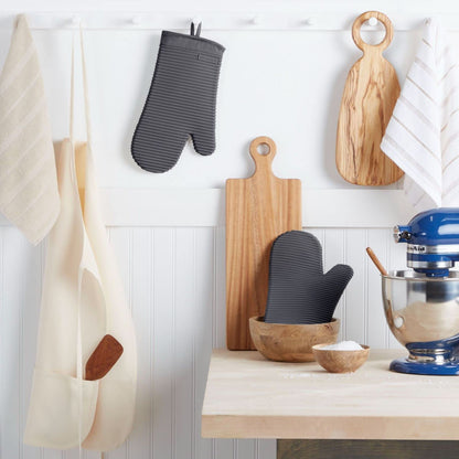 KITCHENAID Ribbed Soft Silicone Oven Mitt 2-Pack Set, Matte Black, 7.5"x13"