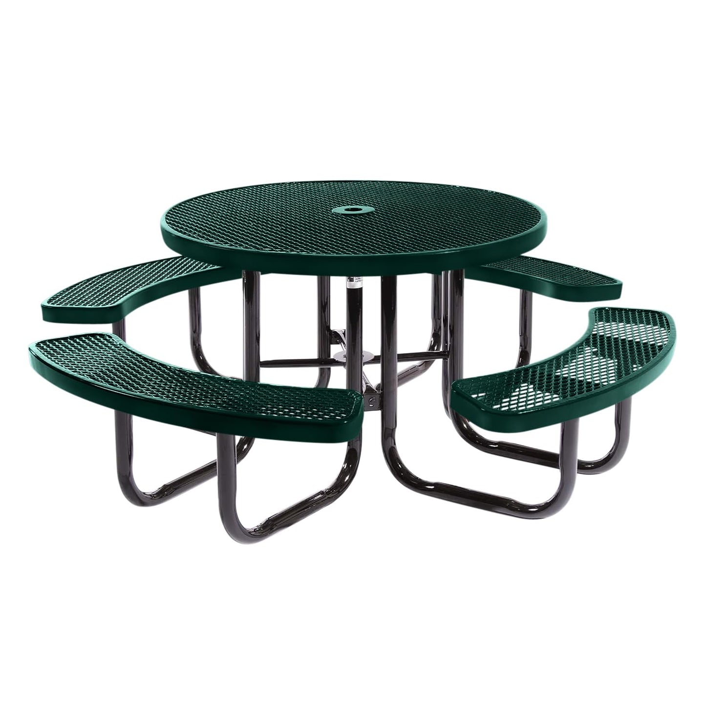 Table de pique-nique d'extérieur portable et robuste avec trou pour parasol, mobilier d'extérieur en métal déployé de qualité commerciale, fabriqué en Amérique (plateau rond de 46 po, bleu clair) 