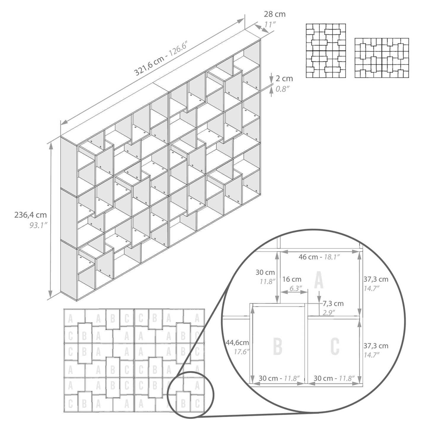 Mobili Fiver, Iacopo XS Bücherregal (63,31 x 31,5 Zoll), rustikale Eiche, Aufbewahrungsbücherregal, modernes Bücherregal für Wohnzimmer, Büro, italienische Möbel 