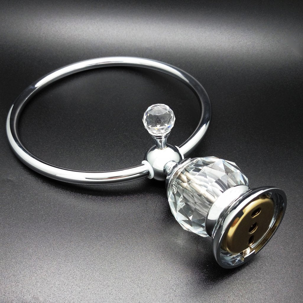 Crystal Series Brass Bathroom Hand Towel Ring, Polished Chrome