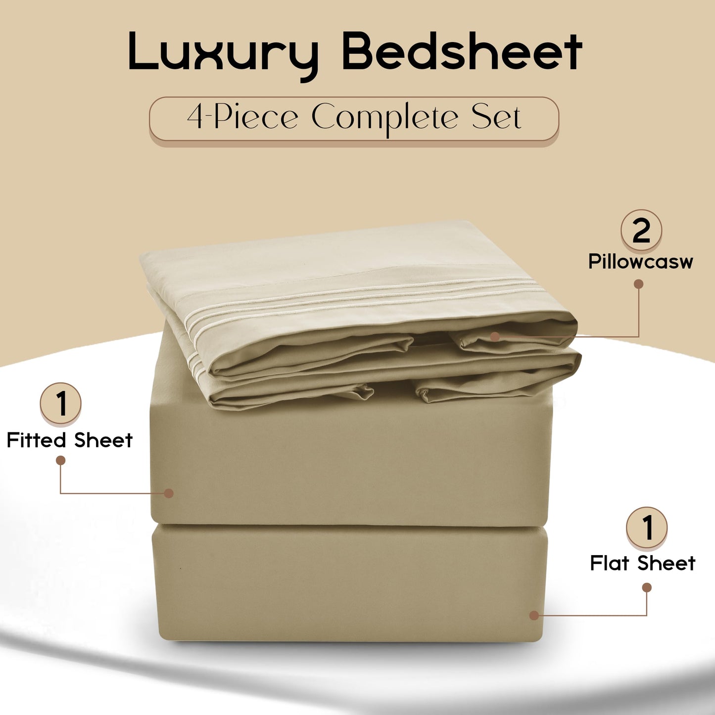 LUX Decor Paisley King Sheet Set, 6 PC Soft Microfiber Wrinkle Free Sheets - Luxurious Printed Bed Sheets Includes Flat Sheet, Fitted Sheet with Deep Pockets, & 4 Pillowcases - Taupe