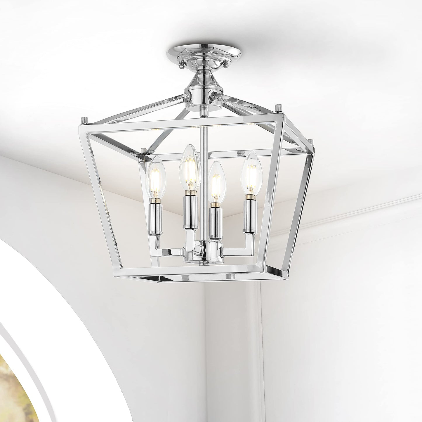 JONATHAN Y JYL7610A Plains Mini-Laterne, 30,5 cm, 4 Lichter, Eisen, modernes Bauernhaus-LED-Bündigeinbauset, rustikal, industriell, dimmbar, 2700 K, gemütliches warmes Licht, für Küche, Flur, Badezimmer, Treppenhaus, ölgeriebene Bronze 