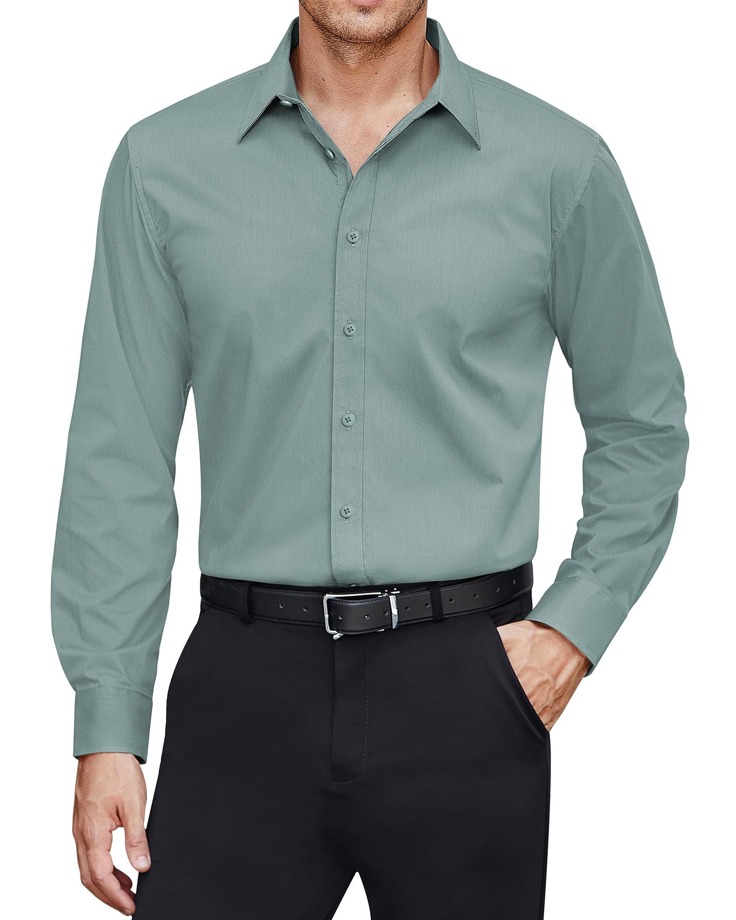J.VER Men's Dress Shirts Stretch Stain Shield Long Sleeve Solid Formal Shirt Business Casual Button Down Shirts