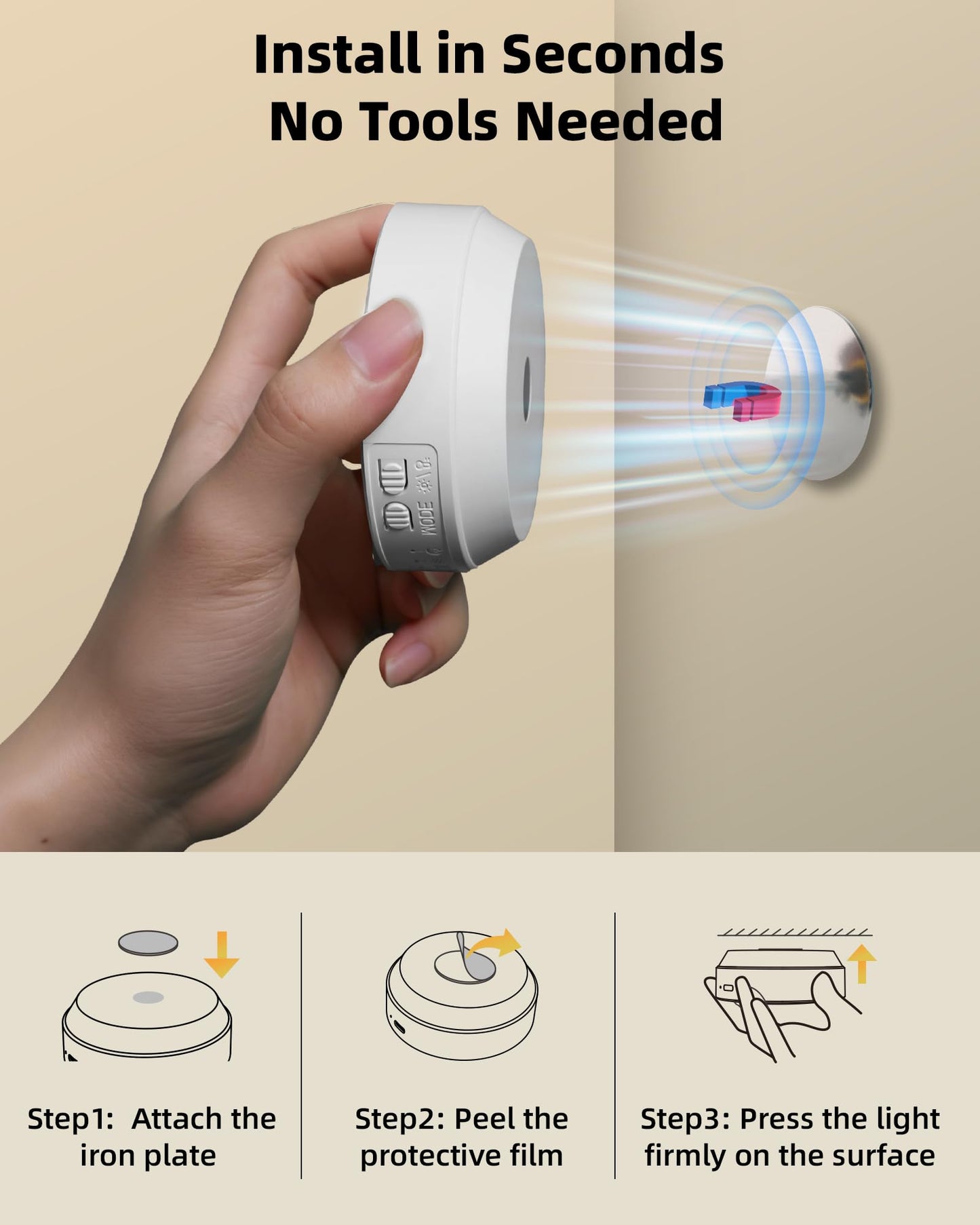 EZVALO 8 Pack Motion Sensor Closet Lights, 1200mAh Rechargeable LED Night Lights, Under Cabinet Lights, Puck Light, Dimmable, 3 Color Temps, Magnetic, Stick on for Kitchen, Stairs, Bathroom