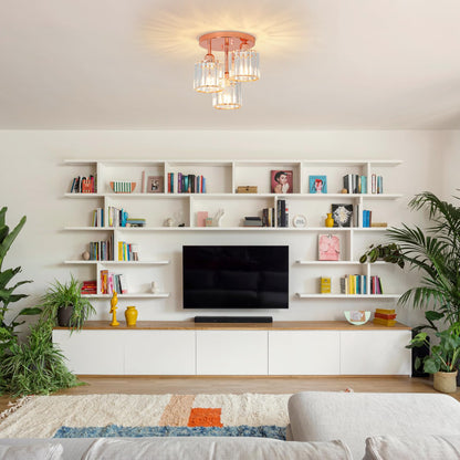 3-Light Crystal Semi Flush Mount Ceiling Light | Black Modern Fixture for Kitchen, Hallway & Bedroom