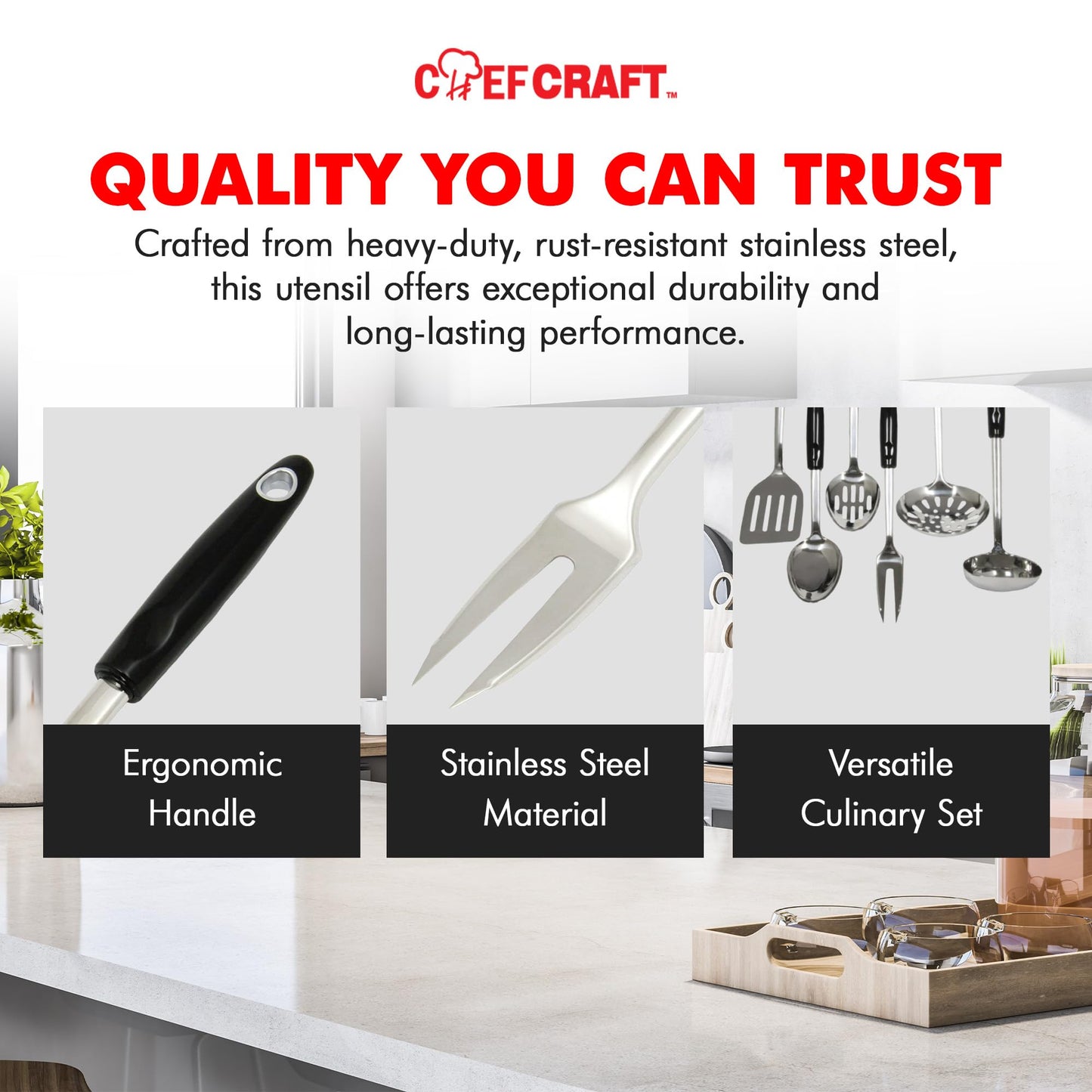 Ensemble d'ustensiles et d'outils de cuisine robustes Chef Craft, 6 pièces, acier inoxydable 