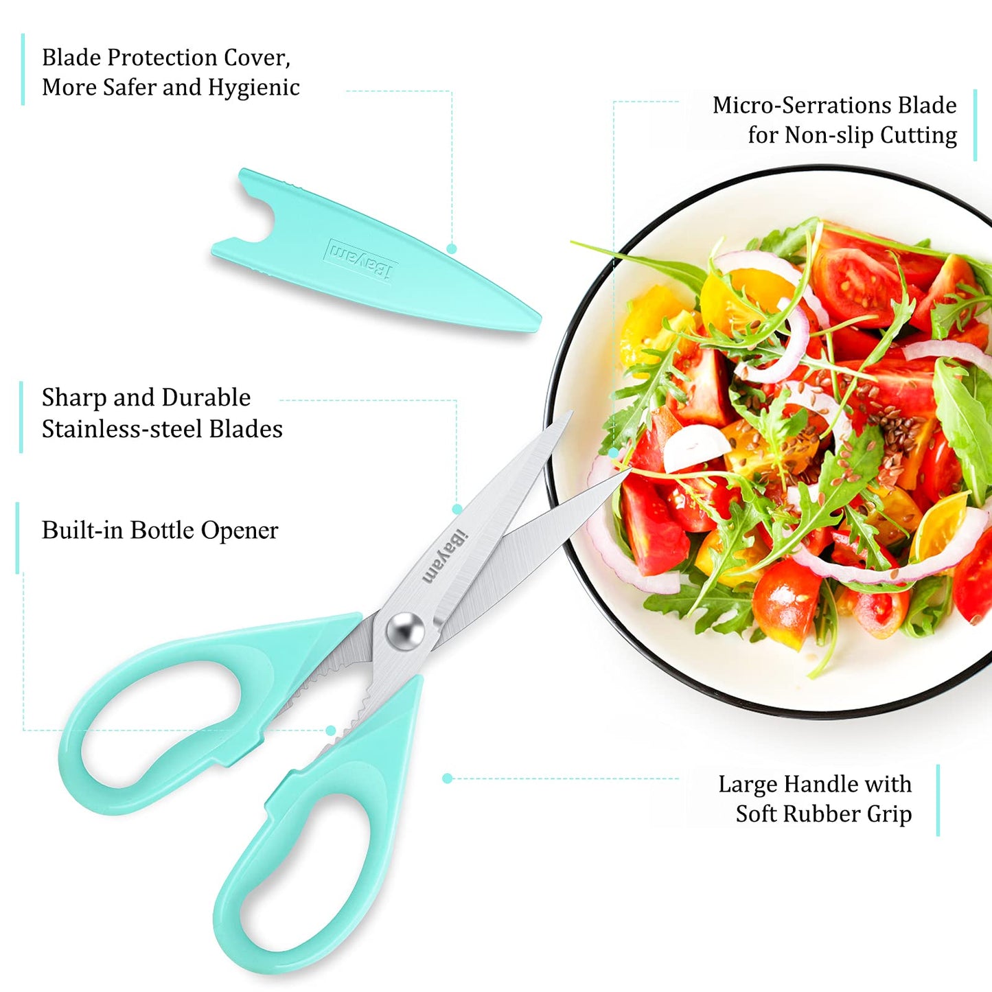 iBayam Kitchen Scissors All Purpose Heavy Duty, Kitchen Cooking Utensils Set, Cooking Gadgets Meat Poultry Shear Dishwasher Safe Food Cooking Scissors Stainless Steel Utility Scissors, Kitchen Gifts