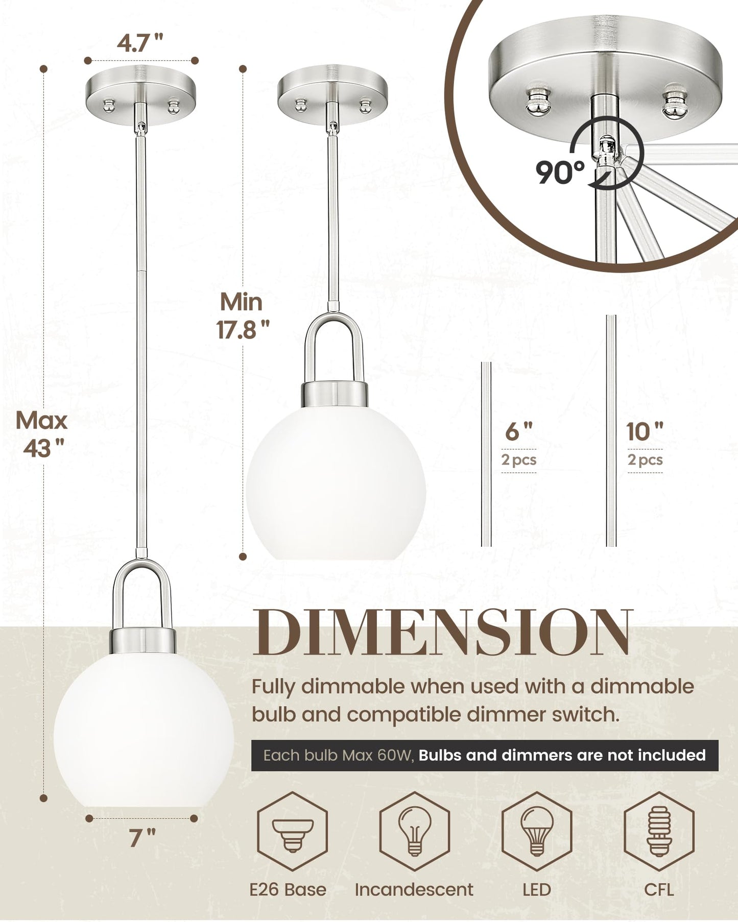 Suspension TENGXIN 7 pouces pour îlot de cuisine – Finition or brossé avec abat-jour en verre laiteux, style ferme élégant, parfait pour la salle à manger ou la chambre, TXPLBG15-MG 