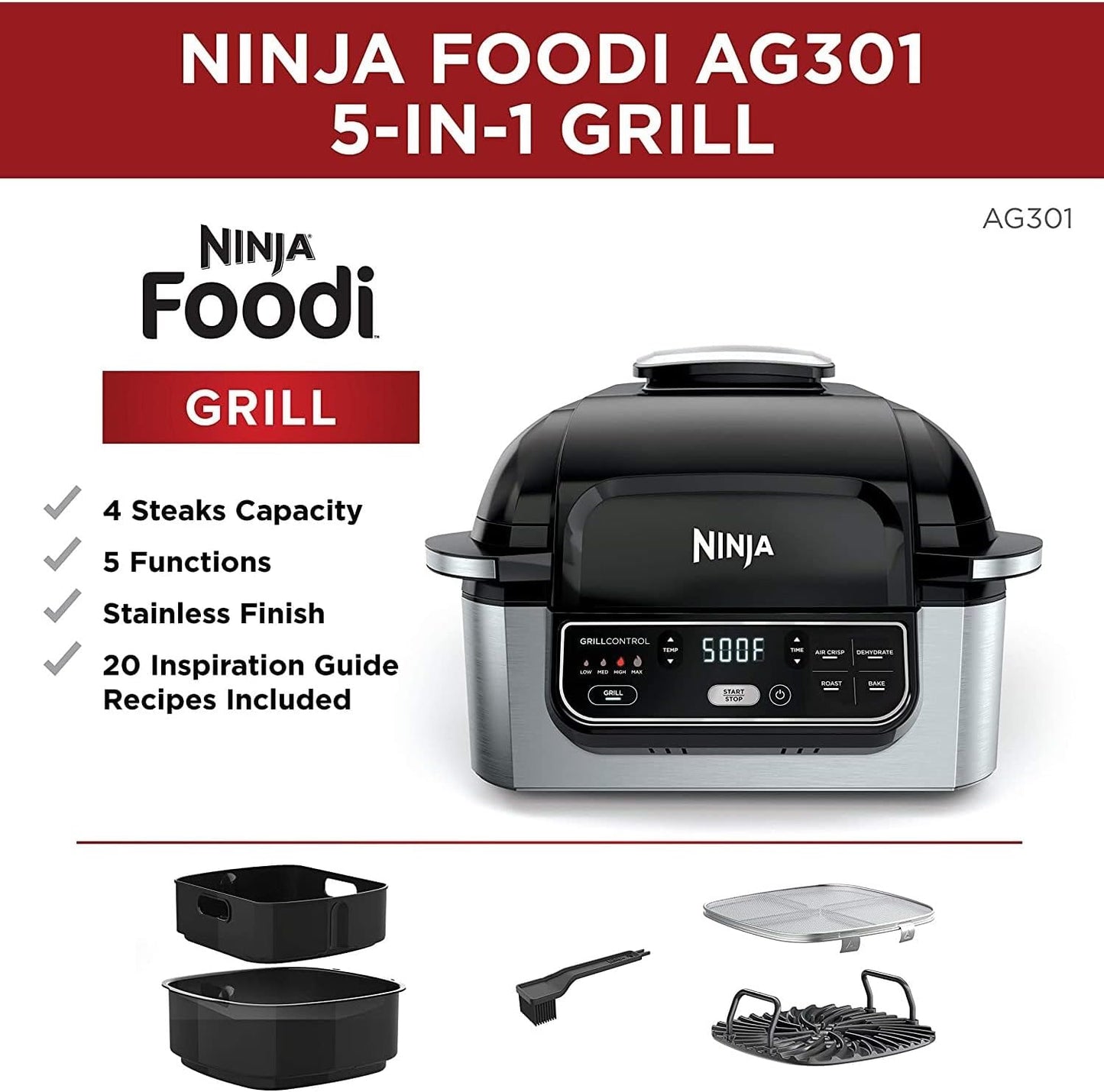 Ninja Foodi 4qt 5-in-1-Innengrill und Heißluftfritteuse - AG301 