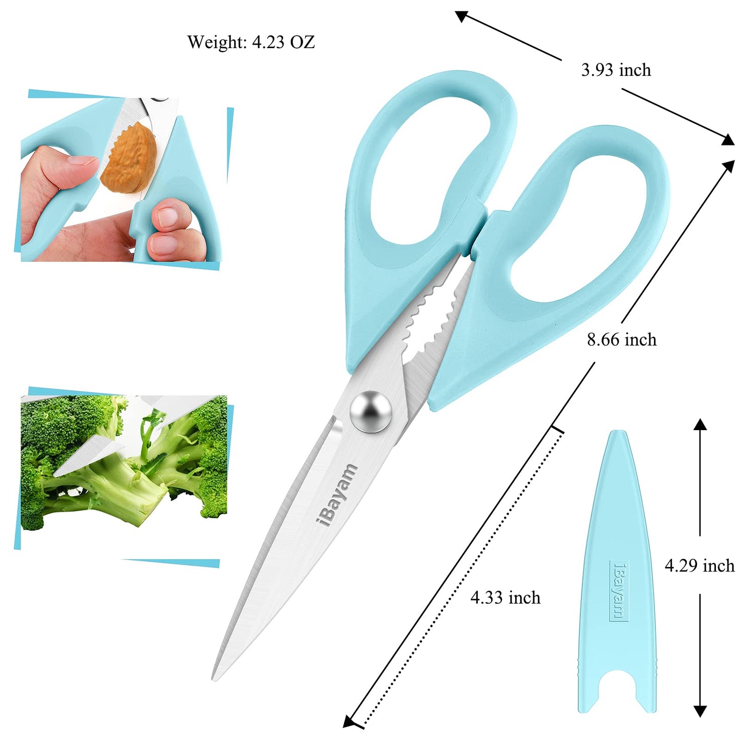 iBayam Kitchen Scissors All Purpose Heavy Duty, Kitchen Cooking Utensils Set, Cooking Gadgets Meat Poultry Shear Dishwasher Safe Food Cooking Scissors Stainless Steel Utility Scissors, Kitchen Gifts