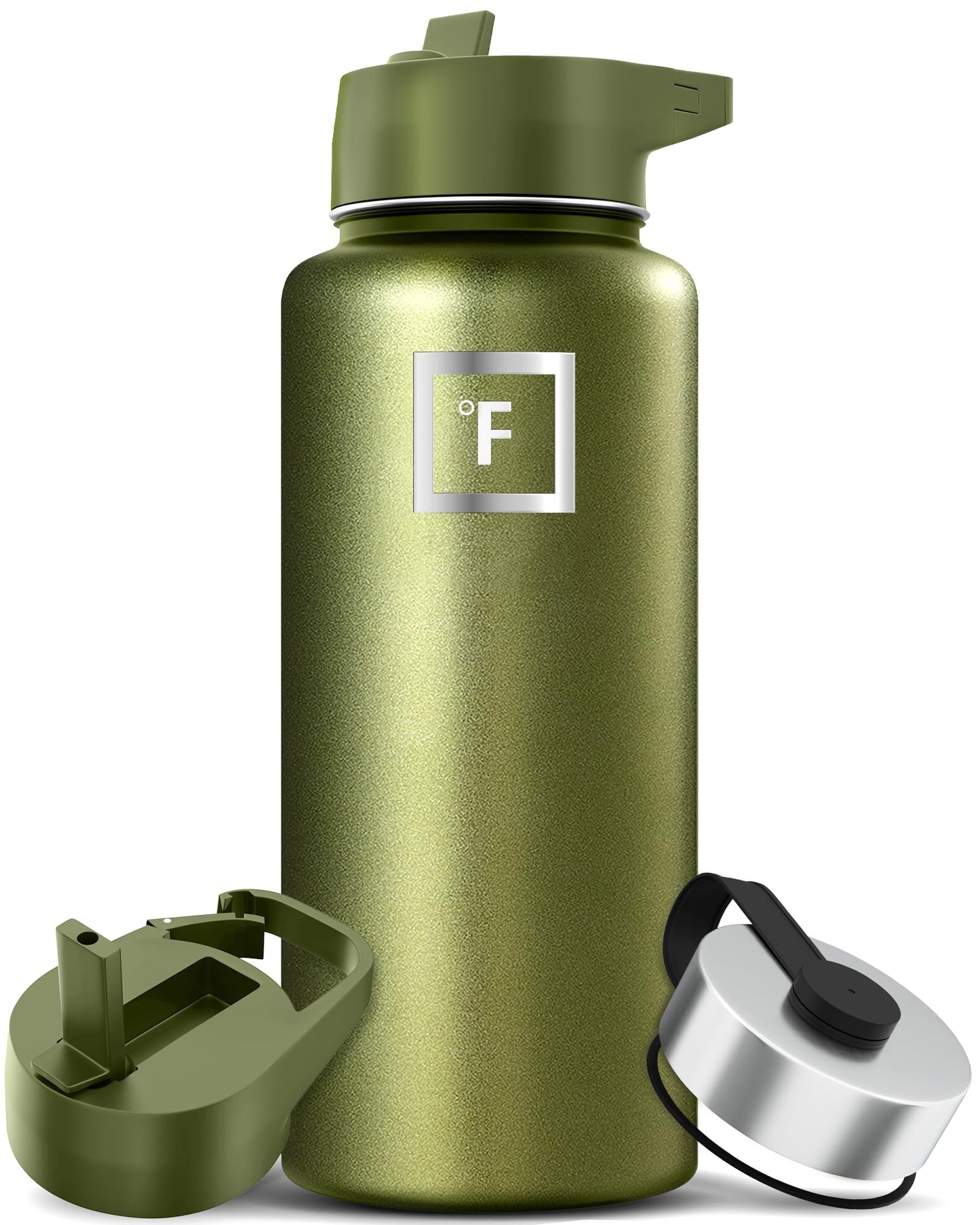 Bouteille d'hydratation de camping et de randonnée IRON °FLASK avec 3 couvercles - Bouteille d'eau en acier inoxydable, à double paroi et isolée sous vide - Anti-fuite et sans BPA (Dark Night, Straw - 32 oz) 