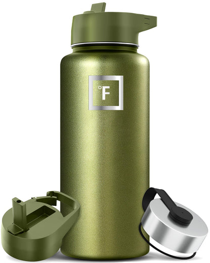 IRON °FLASK 32 oz Stainless Steel Water Bottle – Vacuum Insulated, Leak-Proof, BPA-Free, with 3 Lids (Straw Included)