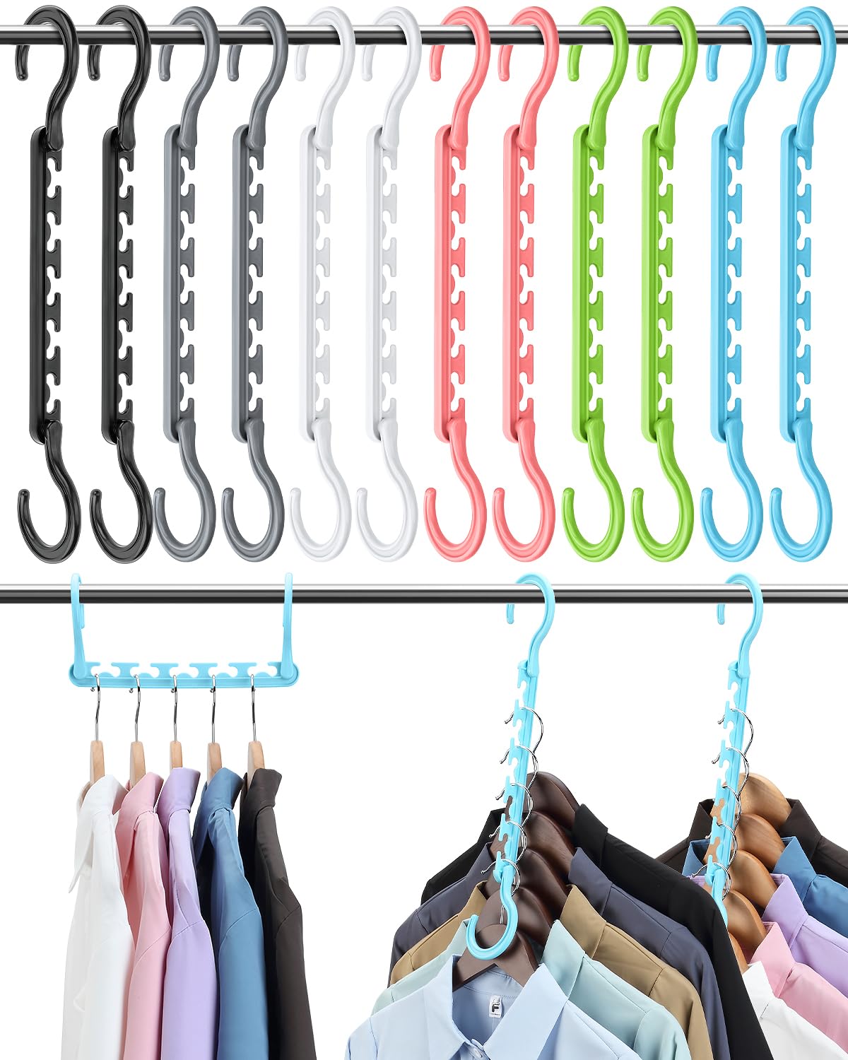 AMKUFO Hangers-Space-Saving-12 Pack - Closet-Organizers-and-Storage for Dorm-Room, Hanger-Organizer-Space-Saver-Hangers-for-Closet-Ogranization, Dorm-Room-Essentials-for-College-Students-Girls