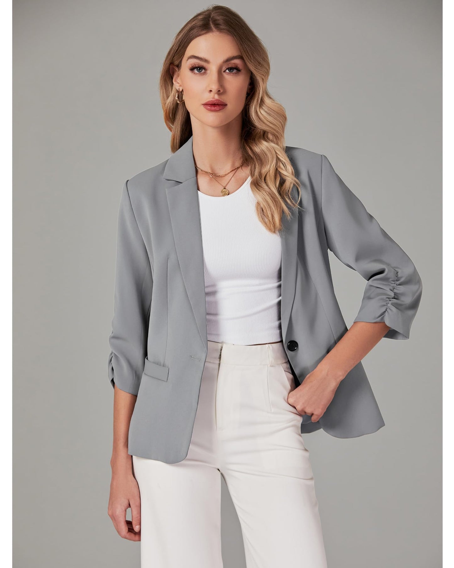 LookbookStore Blazer für Damen Anzugjacken Eleganter Blazer mit 3/4-Ärmeln Business-Casual-Outfits für die Arbeit