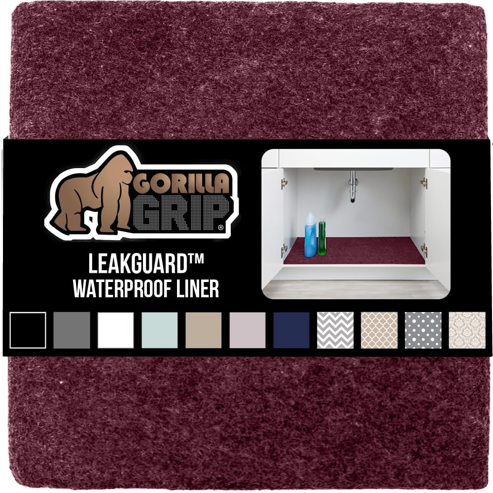 Gorilla Grip LeakGuard Non-Adhesive Under Sink Mat for Kitchen Cabinet, 24x40, Waterproof Quick Dry Shelf Liner, Durable Absorbent Felt Mats for Bathroom Sinks, Cabinets, Dresser, Damask Taupe Cream