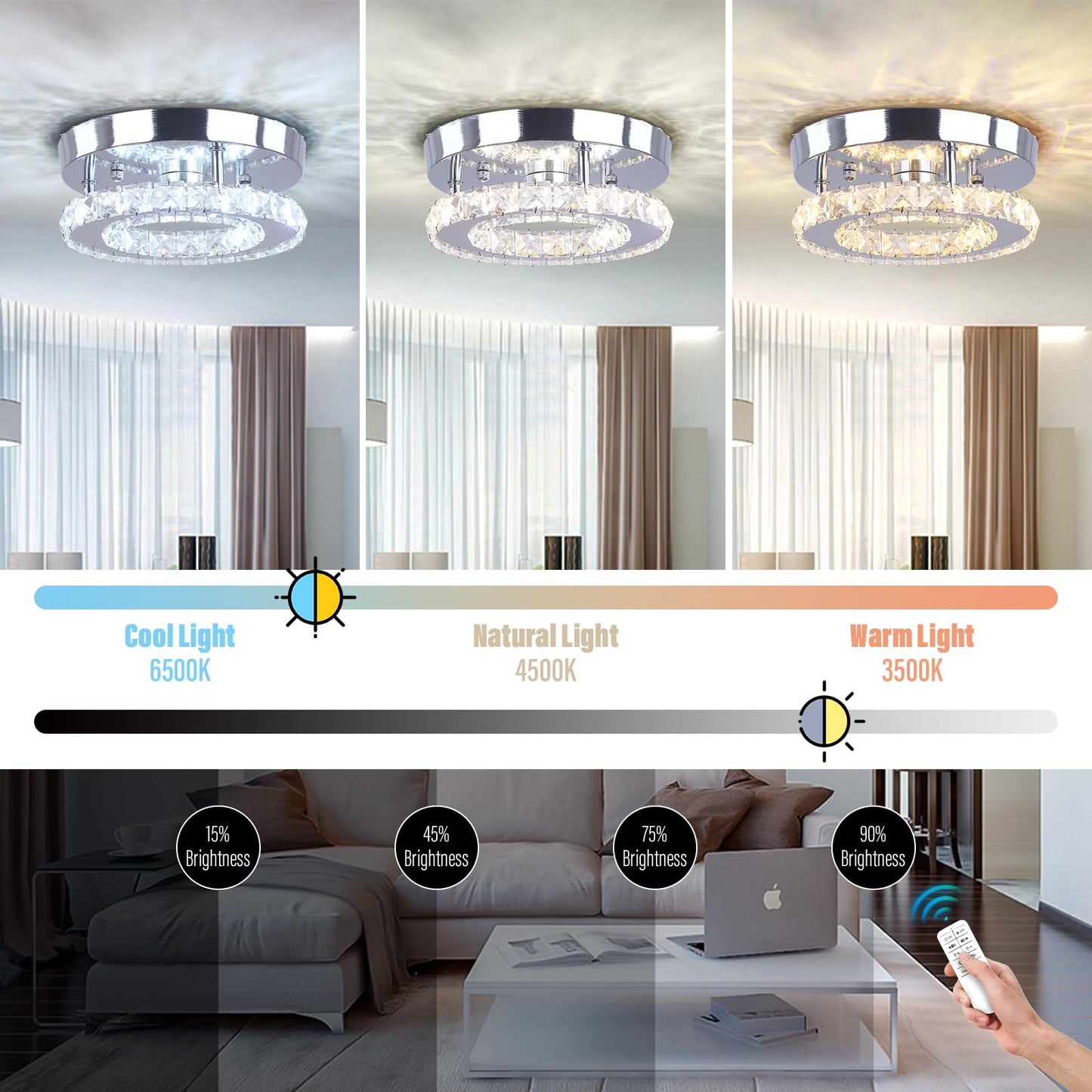 Dimmable Mini Crystal Chandeliers Modern Flush Mount Ceiling Light Fixture Round LED Crystal Chandelier Hallway Light Bedroom Bathroom Kitchen Office