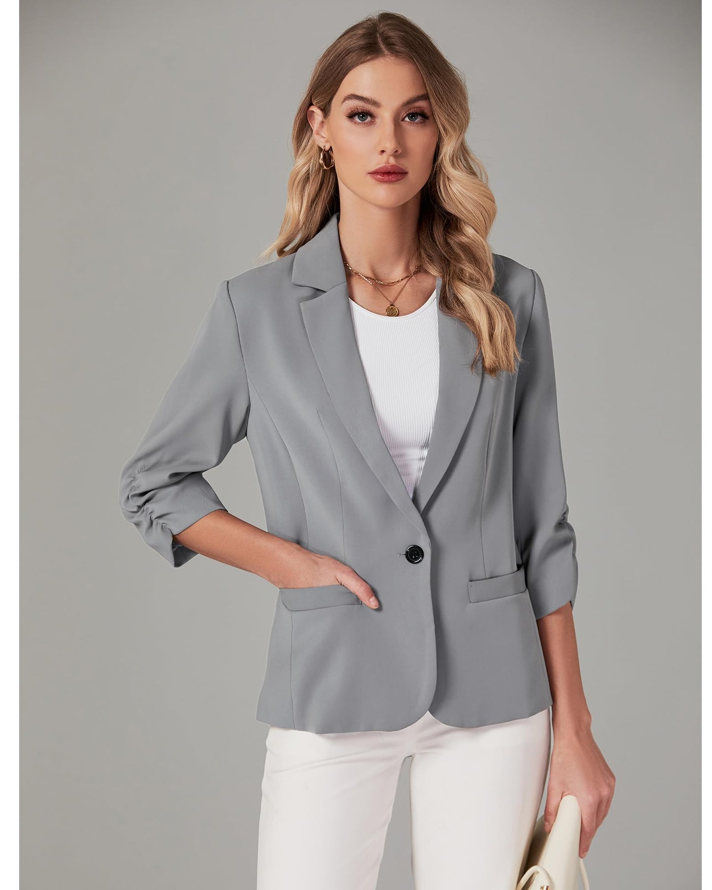 LookbookStore Blazer für Damen Anzugjacken Eleganter Blazer mit 3/4-Ärmeln Business-Casual-Outfits für die Arbeit