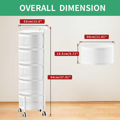 No Assembly Required Vegetable Storage Rack, 4-Tier Rotating Fruit Basket with Wheels, Heavy Duty Carbon Steel Kitchen Storage Cart