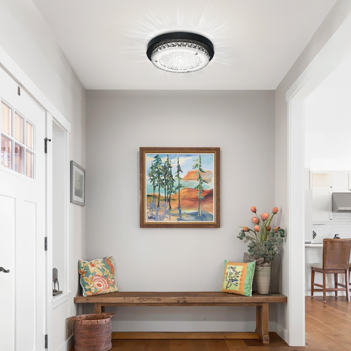 Black Crystal Flush Mount Ceiling Light – Modern Dimmable LED