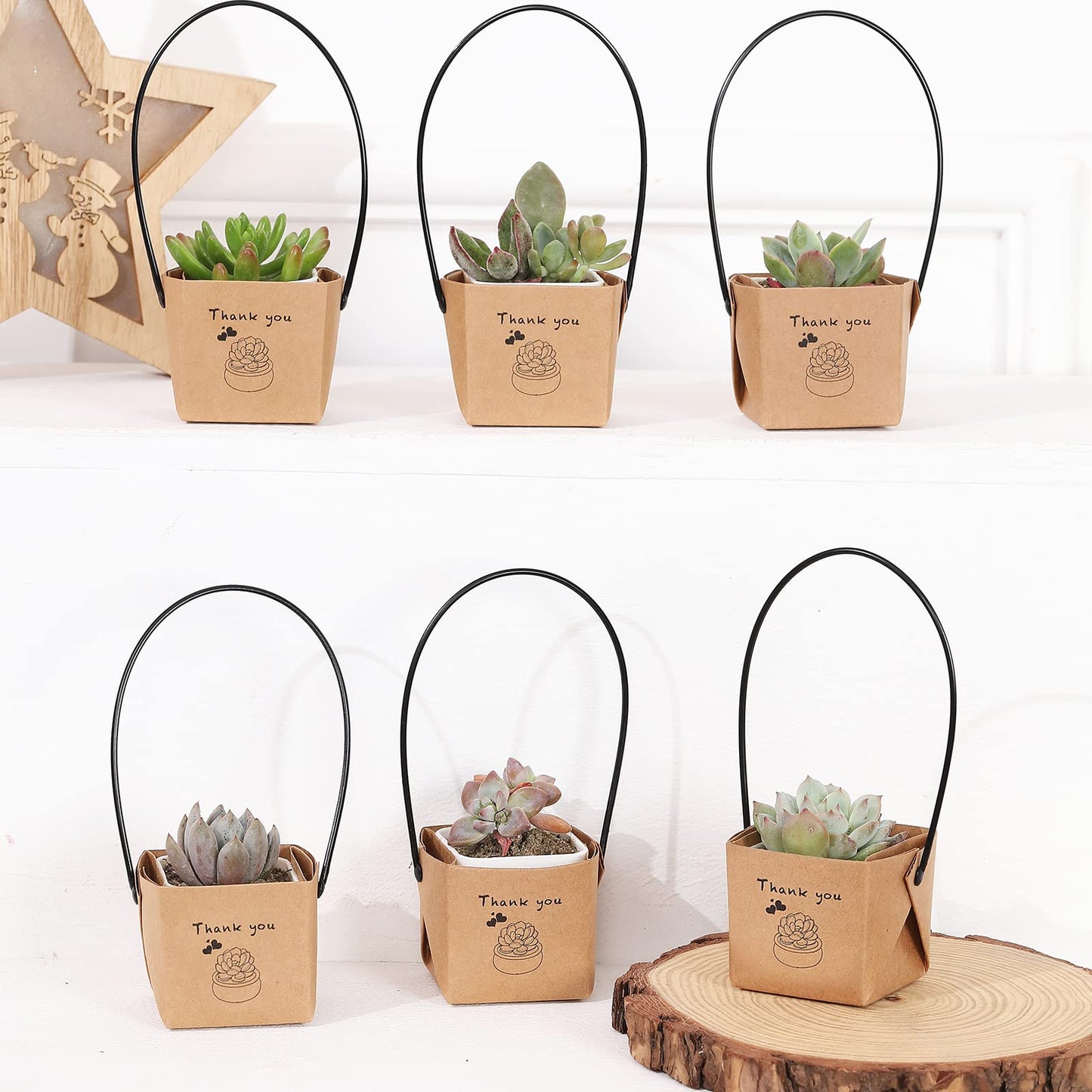 NITHECON 40pcs Thank You Succulents Wraps [NOT Include Plants and Pots]-[Fits 2 Inch Pots] Succulent Gift Wraps bags Decoration Sleeve Succulent for Wedding Baby Shower Favors Ideas,White