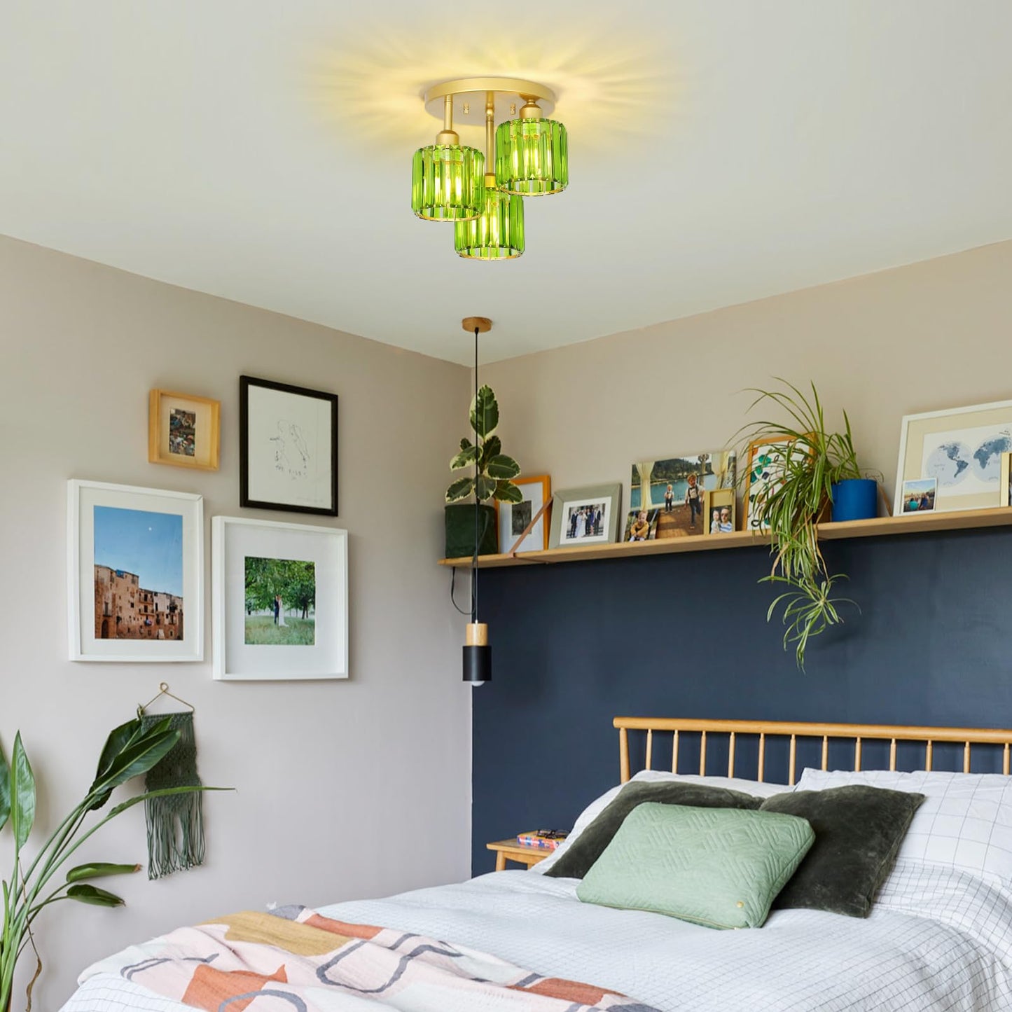 Crystal Semi Flush Ceiling Light – Modern Black Fixture, Clear Shade