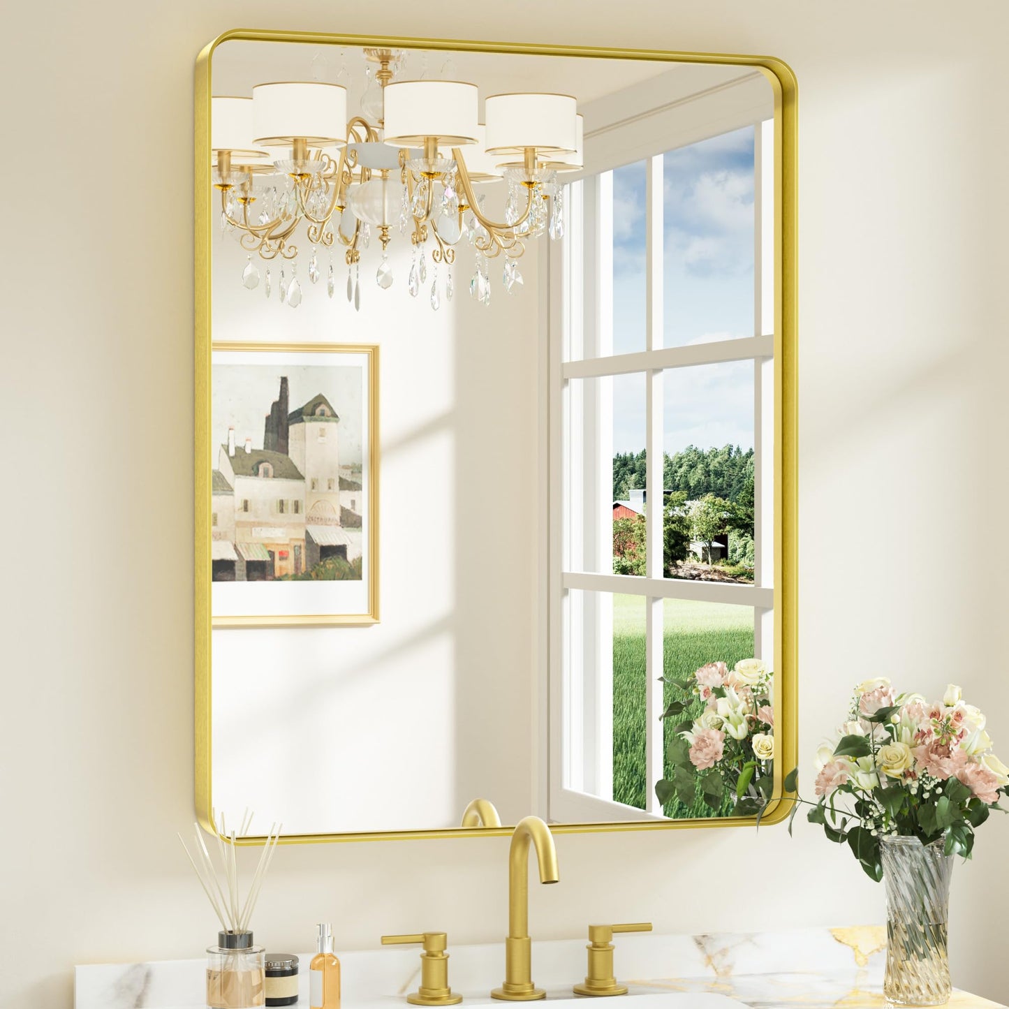 Keonjinn Black Mirror for Bathroom Sink, 24 x 30 Inch Sandblasted Finish Aluminum Wall Mirrors, Matte Black Rectangle Farmhouse Mirror with Shatterproof HD Tempered Glass, Anti-Rust Metal Frame