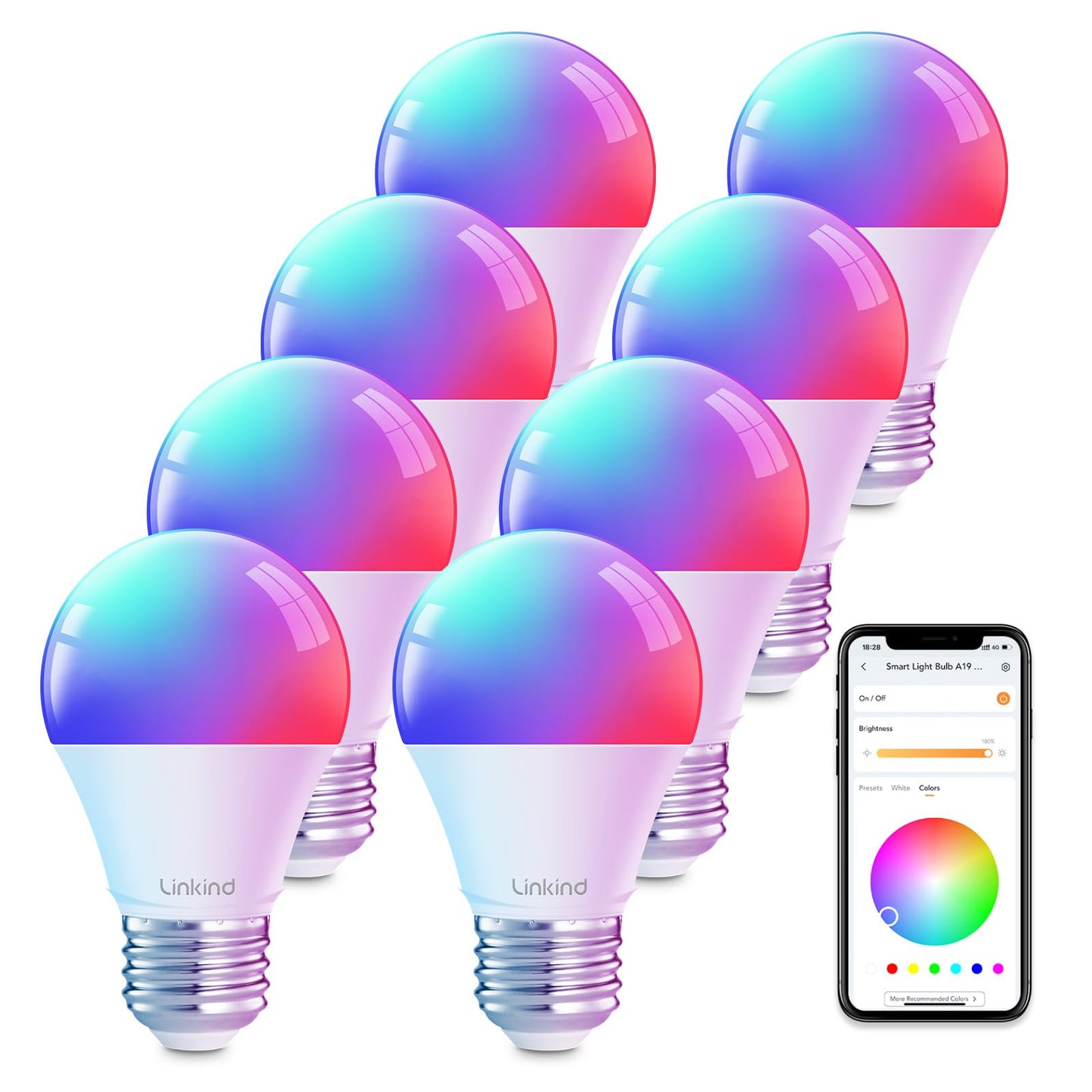 Linkind Smart Light Bulbs, Smart Bulb That Work with Alexa & Google Home, LED Light Bulbs Color Changing, 64 Preset Scenes, Music Sync, A19 E26 2.4GHz RGBTW WiFi Bluetooth Light Bulb 60W, 800LM, 4Pack