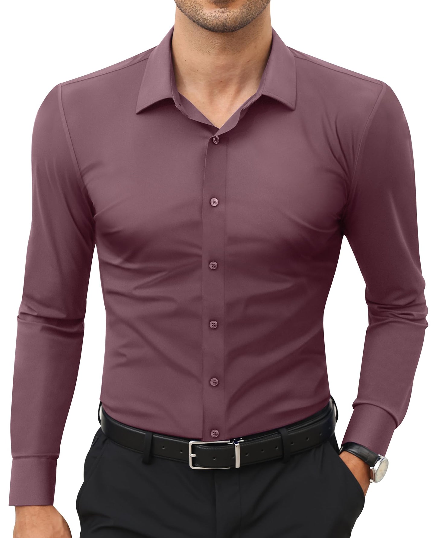 Stretch Mens Dress Shirts Long Sleeve Slim Fit Dress Shirts for Men Muscle Fit Wrinkle Free Button Down Shirt