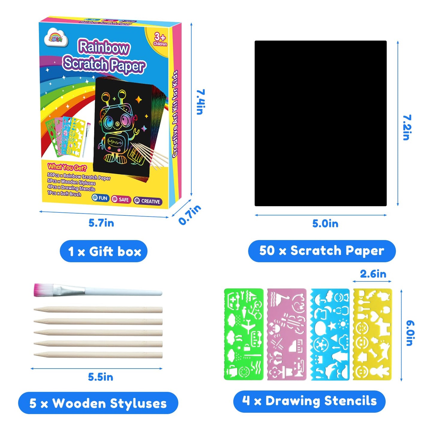 ZMLM Scratch Art Crafts Boys Gifts, Rainbow Scratch Paper Art Gifts for 3 4 5 6 7 8 9 10 Years Old Girls and Boys Kids, Mother Day Crafts for Kids Birthday Toys and Games Activities Gift (Blue)