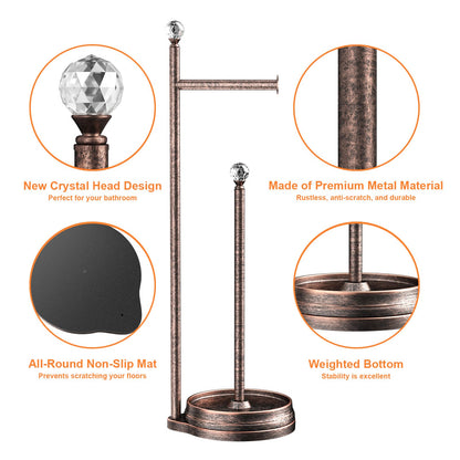 Weighted Freestanding Toilet Paper Holder – Metal Bathroom Stand with Crystal Accent