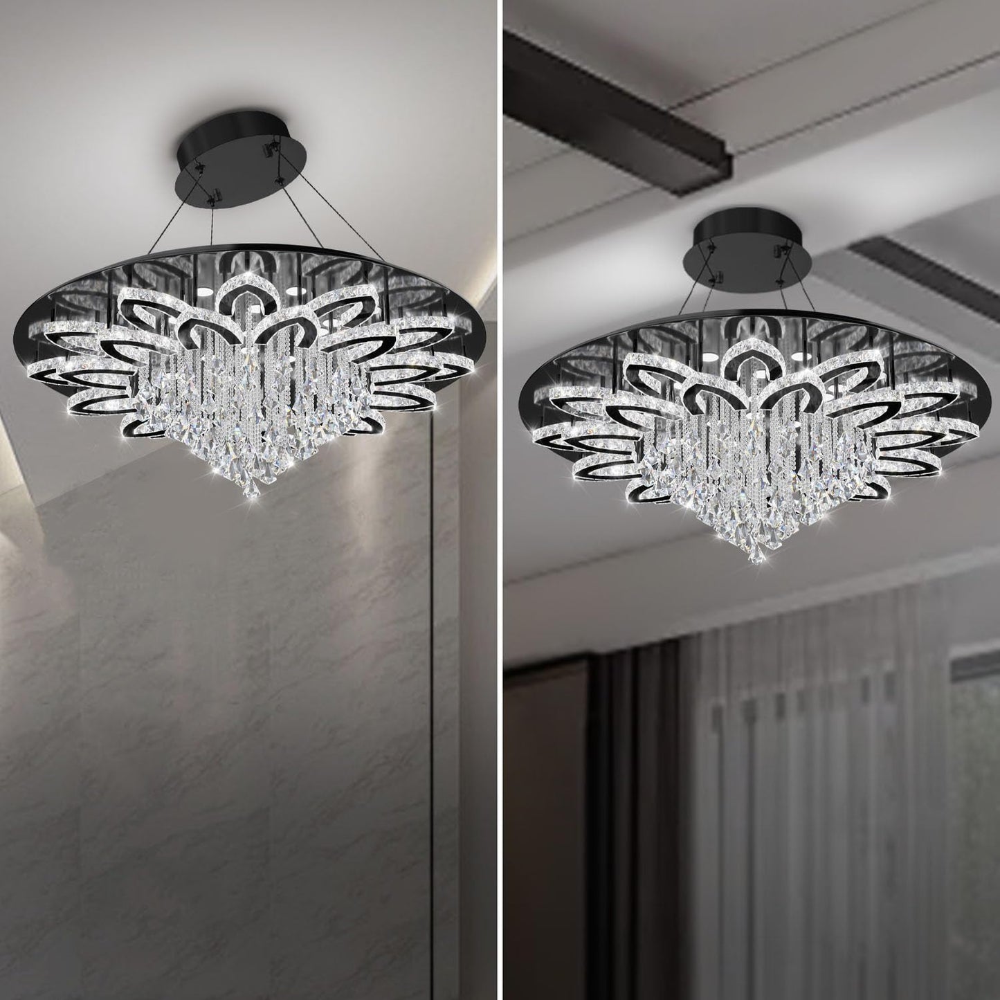 Flashing God W40 Modern Crystal Chandelier for Living Room Crystal Flush Mount LED Gold Ceiling Light Fixture for Foyer Dining Room Hallway Dimmable 2700k 4500k 6000k