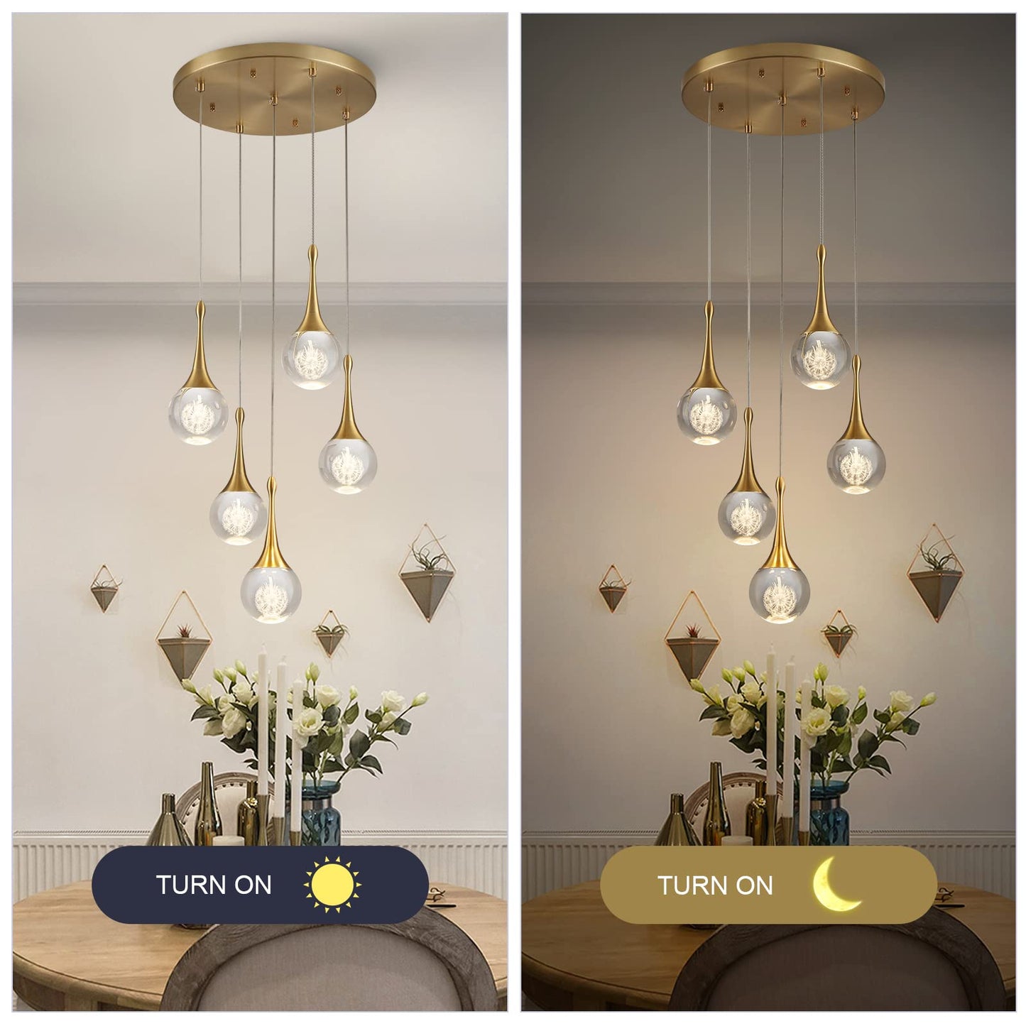 Modern LED Pendant Light for Kitchen Island, Dimmable Gold Teardrop Crystal Ceiling Pendant Lighting for Dining Room Bedroom Bathroom Hallway Entryway 3000k Warm White