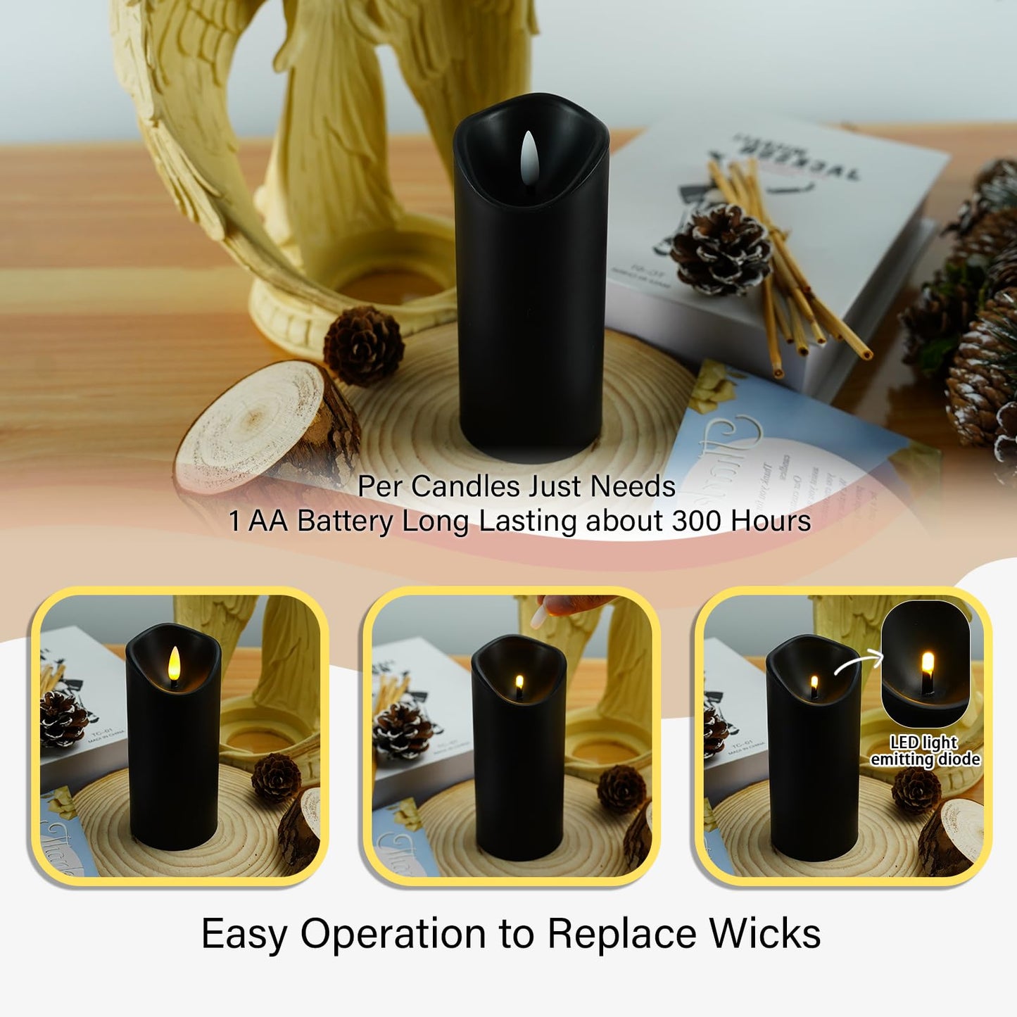 Flickering Flameless Candles Battery Operated with Remote and 2/4/6/8 H Timer Plexiglass Led Pillar Candles Pack of 9 (D2.3"xH 5"6"7")with Realistic Moving Wick Candles for Home Decor(White)