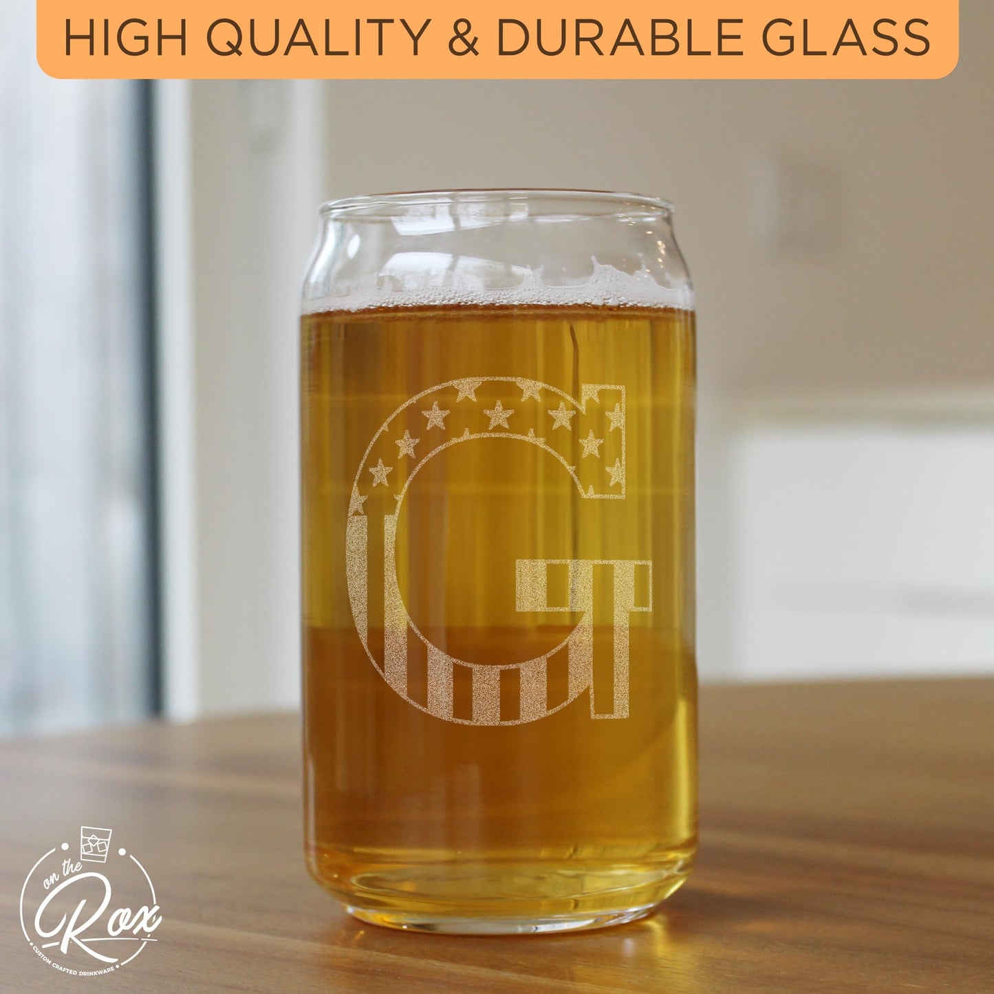 Monogram Beer Glasses for Men (A-Z) 16 oz - Engraved Beer Gifts for Men Brother Son Dad Neighbor - Unique Christmas Gifts for Him - Personalized Drinking Gift Beer Glass Mugs (J)