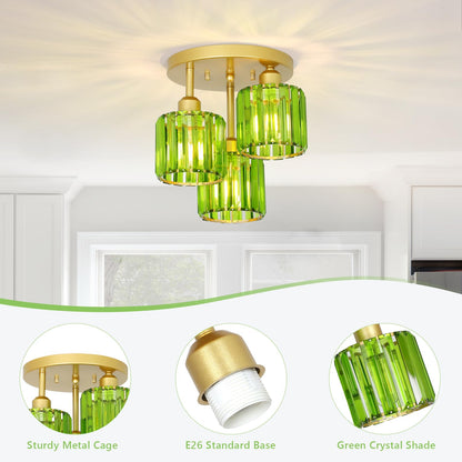 3-Light Crystal Semi Flush Mount Ceiling Light | Black Modern Fixture for Kitchen, Hallway & Bedroom