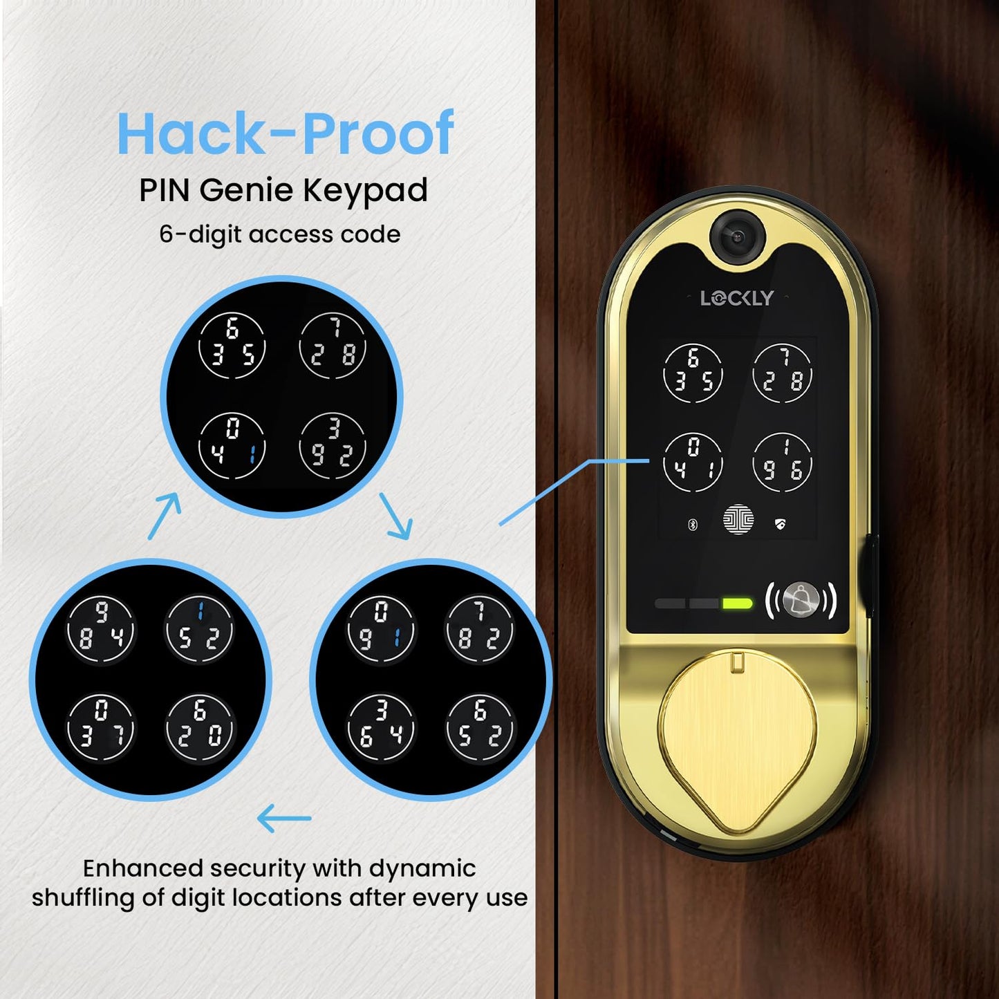 Serrure intelligente Lockly Vision, sonnette vidéo HD, serrures intelligentes pour porte d'entrée, serrure de porte à empreinte digitale, clavier à écran tactile, contrôle par application, sans frais mensuels, verrouillage automatique - Nickel satiné 