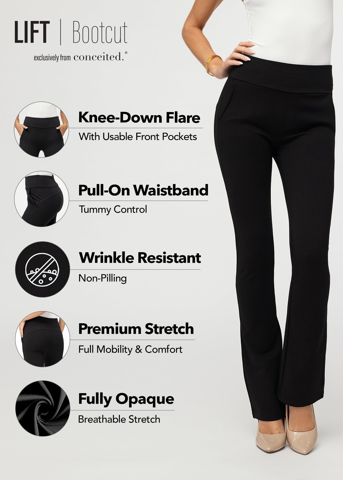 Conceited Dress Pants Women - Stretchy - Tummy Control - All Day Comfort Wear to Work - Womens Pants in Regular and Plus Size