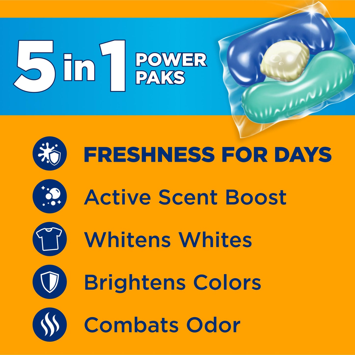 Arm & Hammer Clean Burst 5-in-1 Laundry Detergent Power Paks, High Efficieny (HE), 42 Count