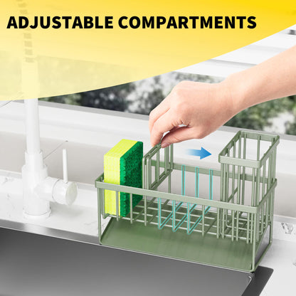Kitchen Sink Caddy Organzier with High Brush Holder, Sponge Holder for Sink, 304 Rustproof Stainless, Kitchen Countertop Soap Dispenser Organizer, Kitchen Decor and Accessories