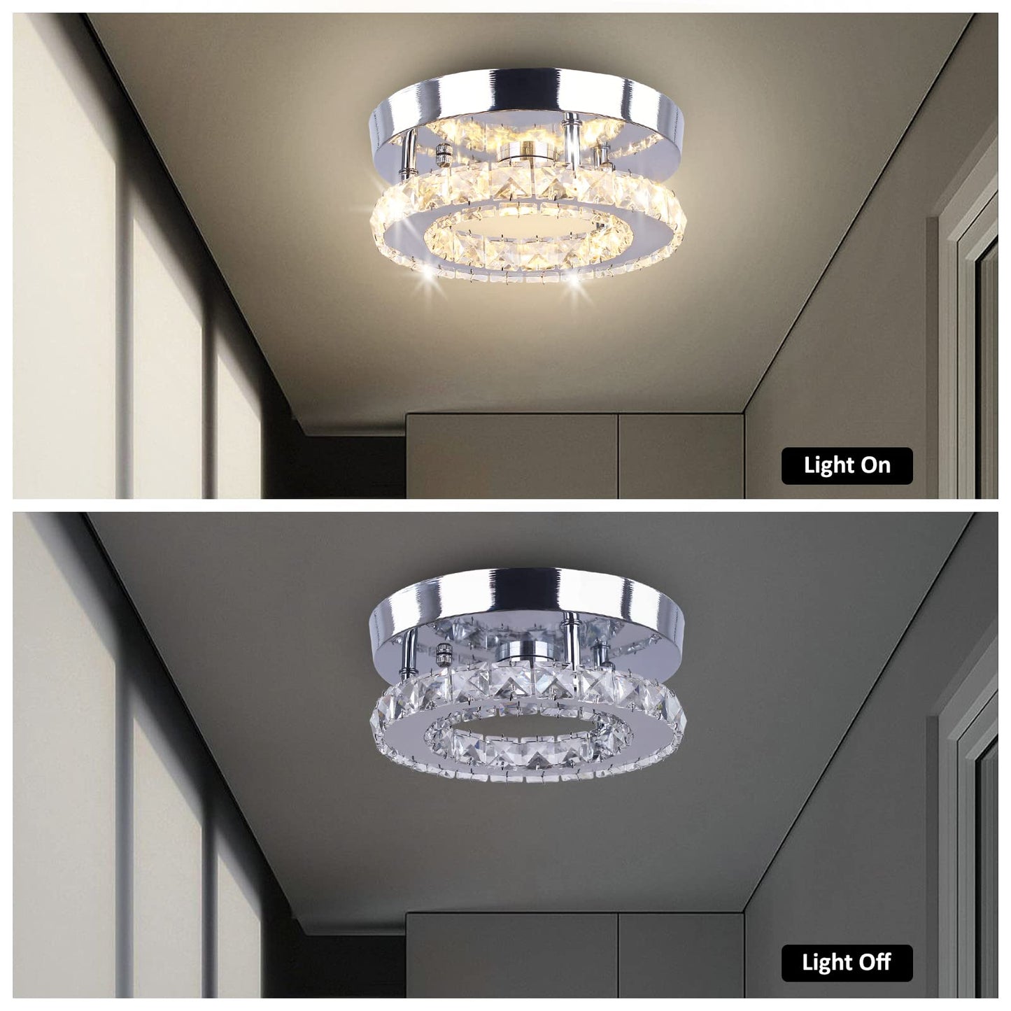 Dimmable Mini Crystal Chandeliers Modern Flush Mount Ceiling Light Fixture Round LED Crystal Chandelier Hallway Light Bedroom Bathroom Kitchen Office